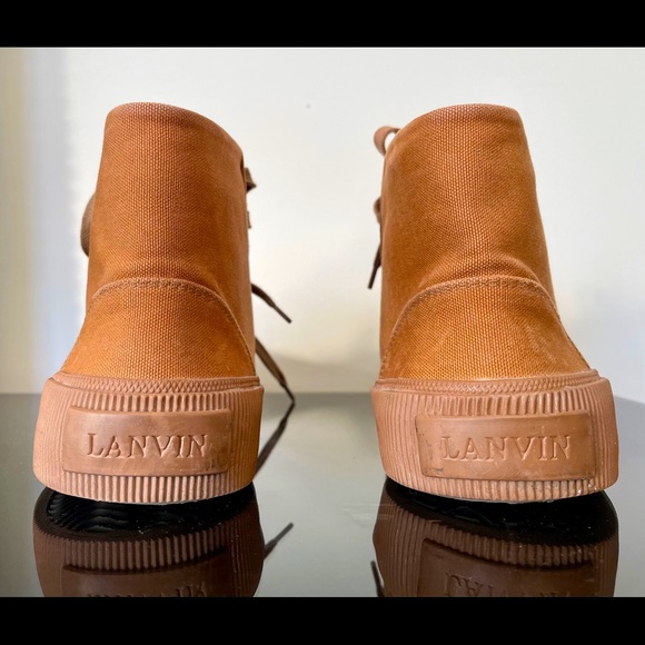 Lanvin Distressed High-Top Canvas Trainers - Picture 5 of 14